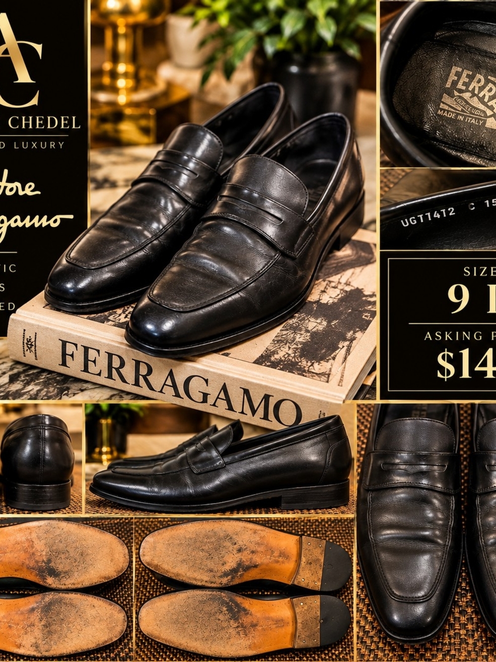 Salvatore Ferragamo Black Leather Penny Loafers